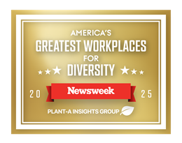 newsweek americas greatest workplaces for diversity 2025 badge horizontal with plant-a insights group logo