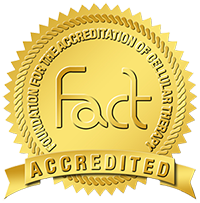 Image of the FACT gold seal. FACT establishes standards for high quality medical and laboratory practice in cellular therapies. FACT is a non-profit corporation co-founded by the International Society for Cell and Gene Therapy (ISCT) and the American Society for Transplantation and Cellular Therapy (ASTCT) for the purposes of voluntary inspection and accreditation in the field of cellular therapy.