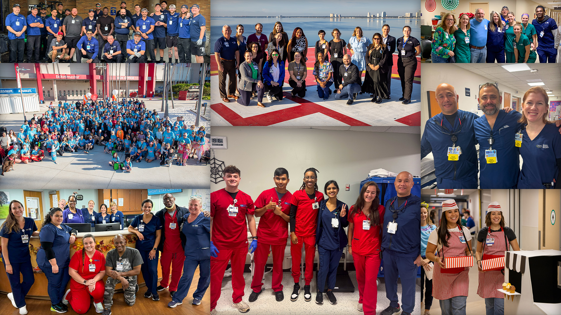 photo collage featuring various tampa general hospital team members in various settings