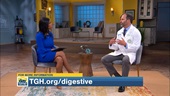 understanding esophageal cancer daytime segment thumbnail featuring dr christopher ducoin and farron hipp seated in a tv studio with modern furniture